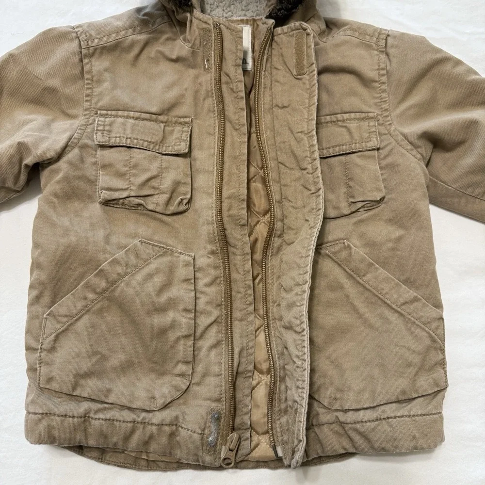 Old Navy Y2K Chore Coat‎ Jacket Barn Country Khaki 2T 2010 Hooded Sherpa Unisex